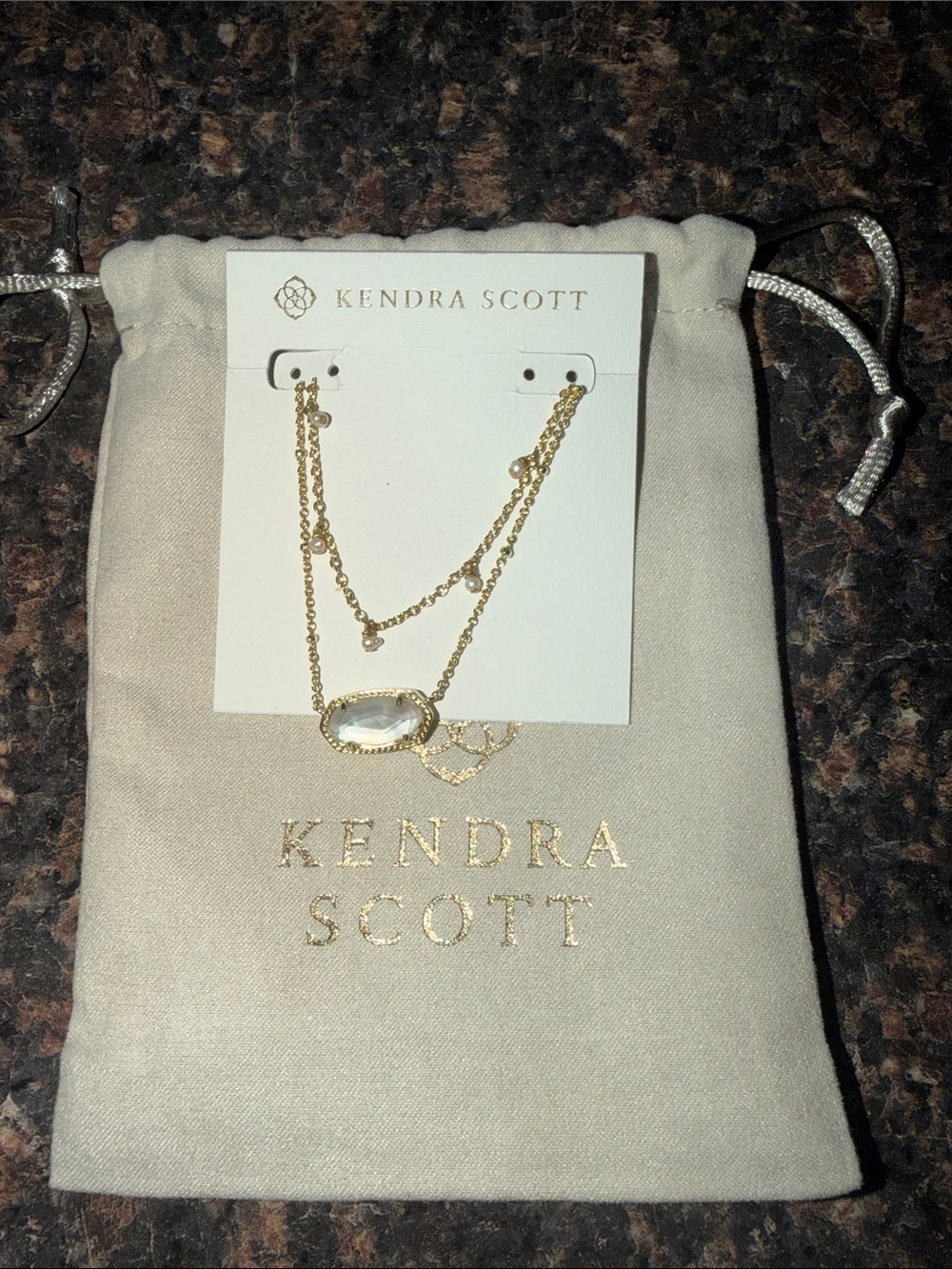 Kendra Scott Elisa Gold Double-Layer Necklace with White Iridescent Stone
